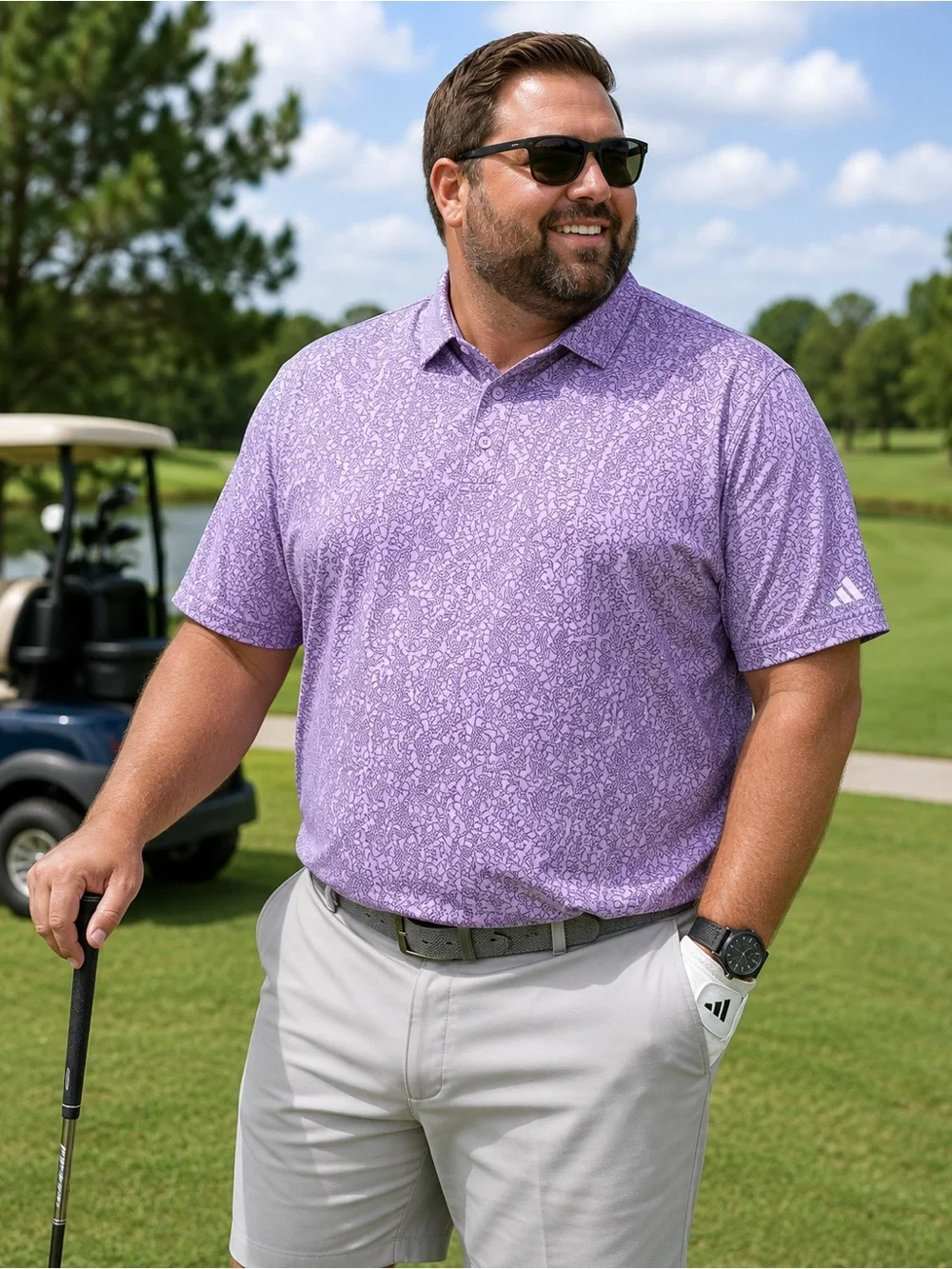 Adidas Ultimate365 Bunker Golf Polo Men 3XL Purple Print NWT $70
